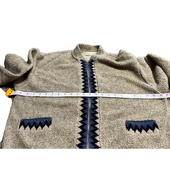 VTG 90s Streetwear Womens Medium Deep Pile Fleece Navajo Aztec Trim Sweater Coat - Picture 5 of 5